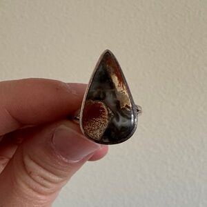 Teardrop Silver and Brown Stone Ring